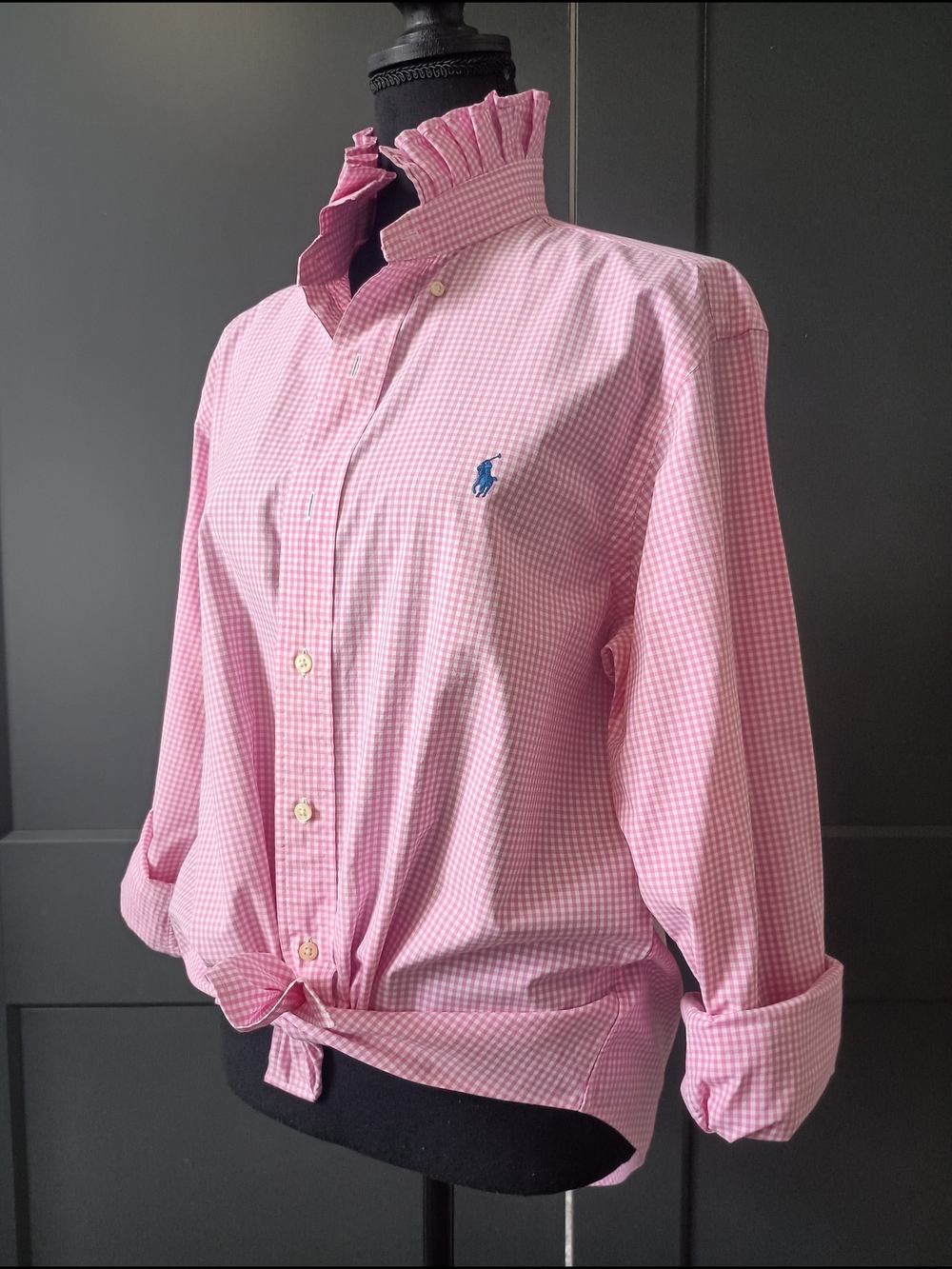 Upcycled Women's Ralph Lauren Ruffled Collar Shirt #076